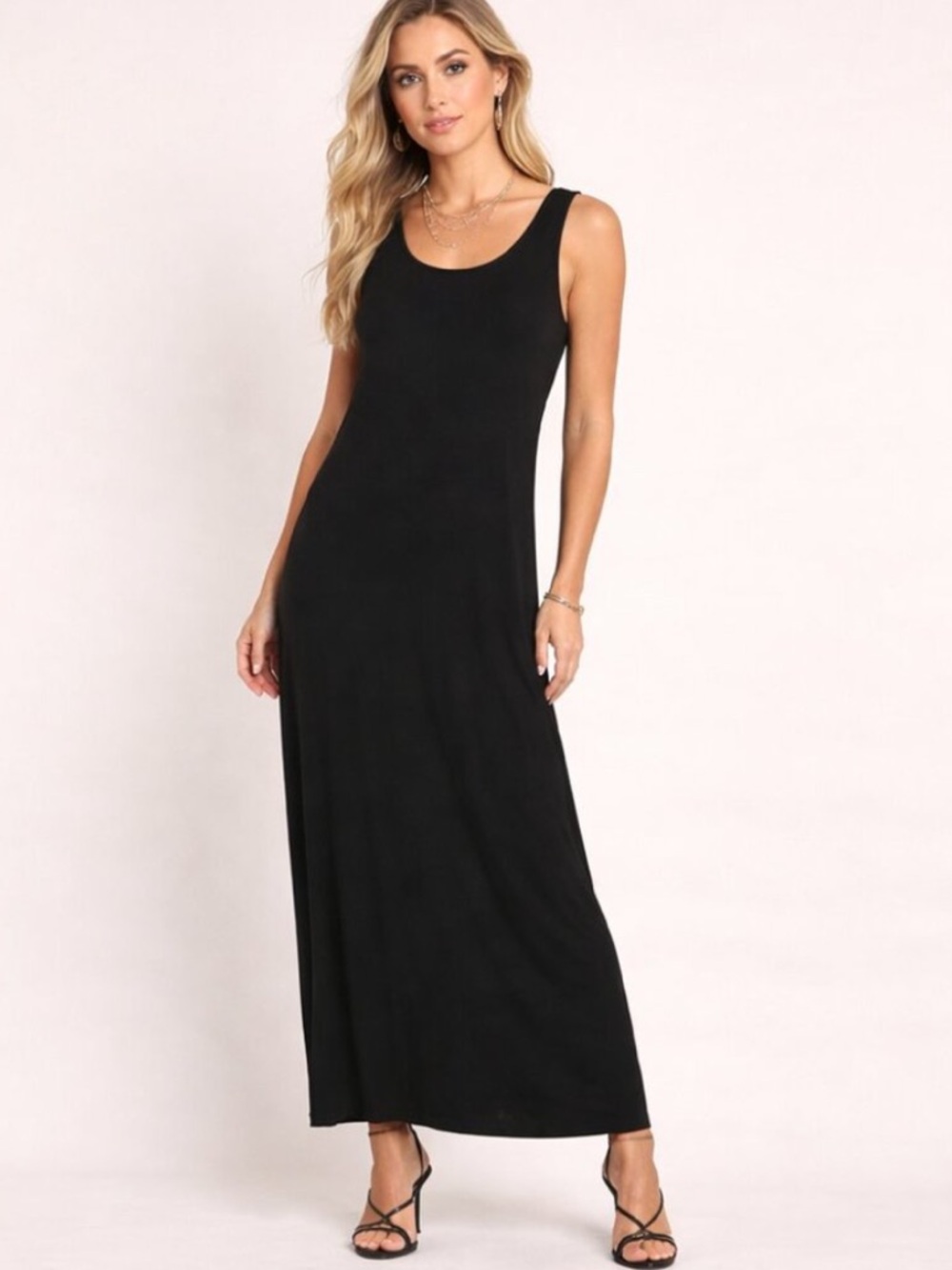Eileen Fisher Black Sleeveless Round Neck Maxi Dress - S